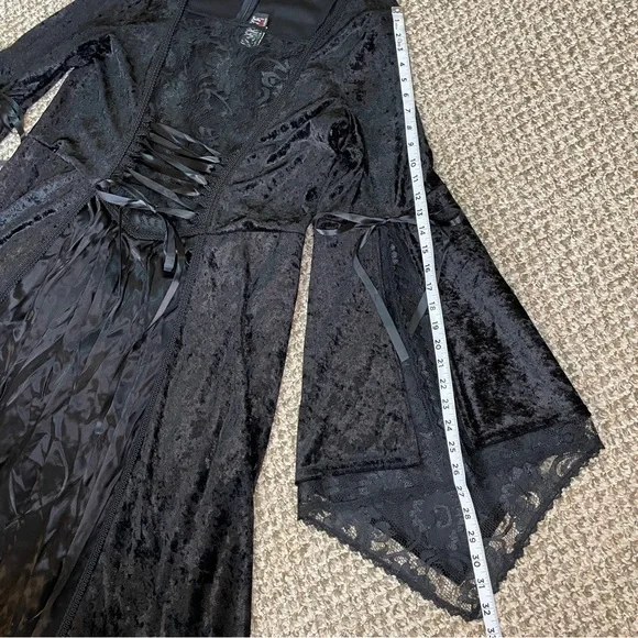 Vintage 90s Lip Service Crushed Velvet Lace Up Corset Maxi Dress - Black - Picture 10 of 14